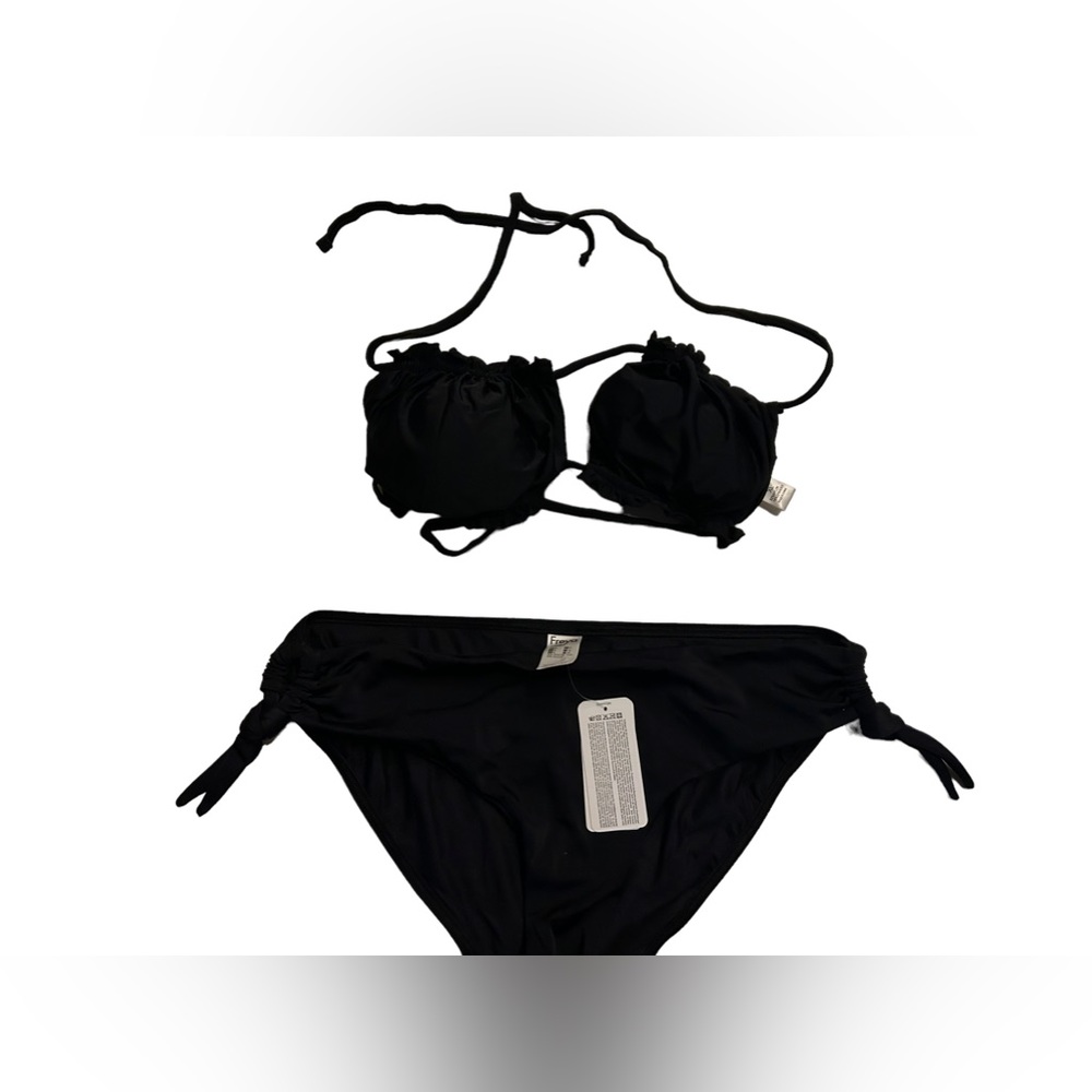 FREYA Eco Friendly black bikini set size XL side tie bottoms NWT